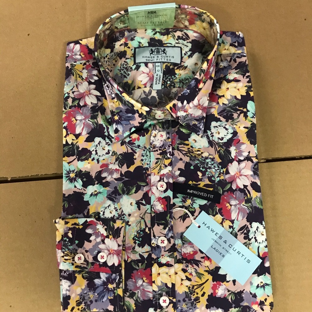 Hawes & Curtis Purple Floral Semi Fit Button Up
